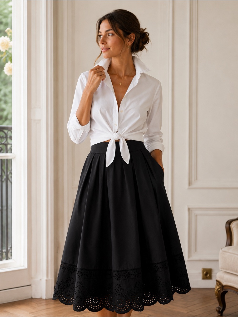 Diane von Furstenberg White Tie Front Cropped Cotton Shirt Size 4